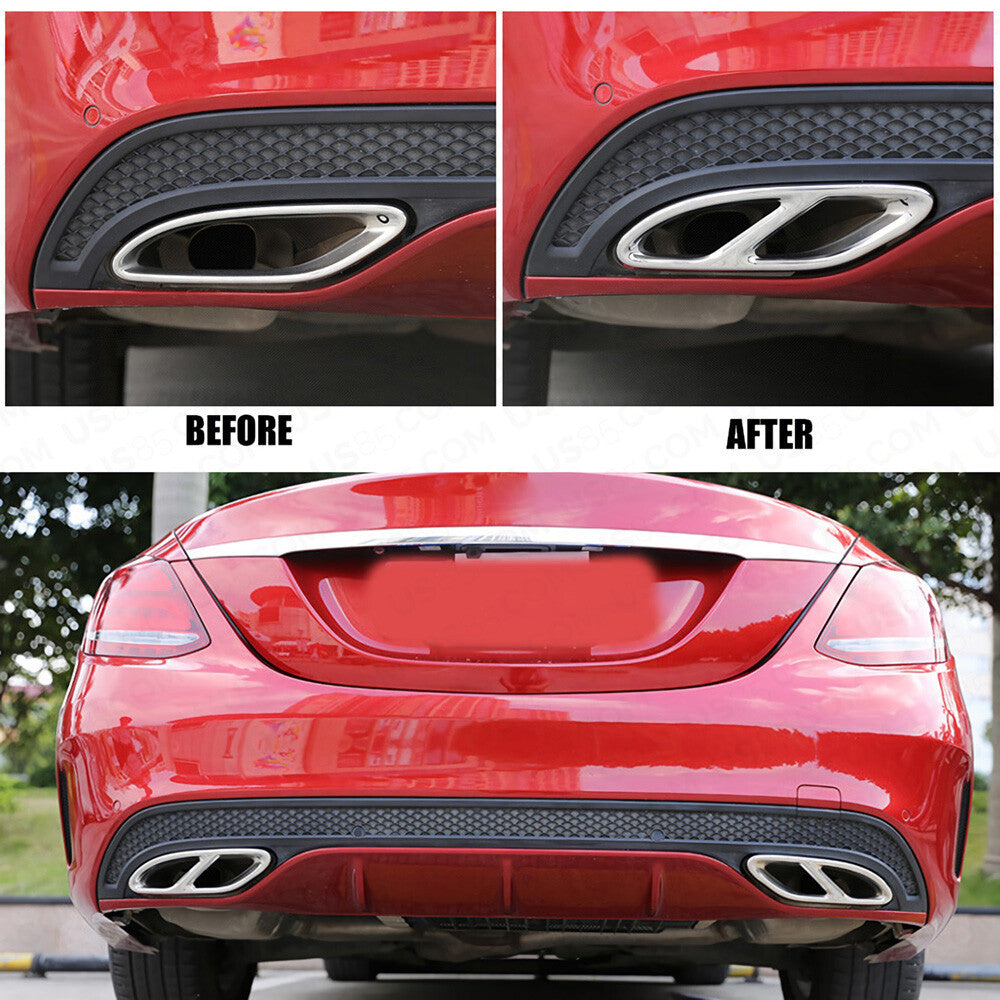 For A C E Class GLC CLA GLS GLE AMG Style Quad Exhaust Tips Tailpipe Cover Trim