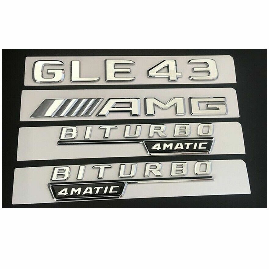 Chrome Trunk Fender Emblems Badges for Mercedes Benz GLE43 AMG BITURBO 4MATIC