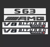 Matte Black S63 AMG V8 BITURBO 4MATIC+ Trunk Fender Badges Emblems for Mercedes