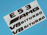 Gloss Black Flat E53 +AMG+ V8 BITURBO Trunk Embl Badge Sticker for Mercedes Benz