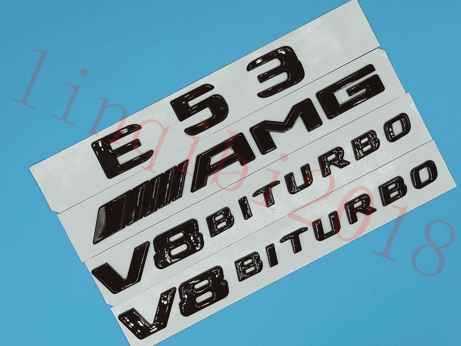 Gloss Black Flat E53 +AMG+ V8 BITURBO Trunk Embl Badge Sticker for Mercedes Benz