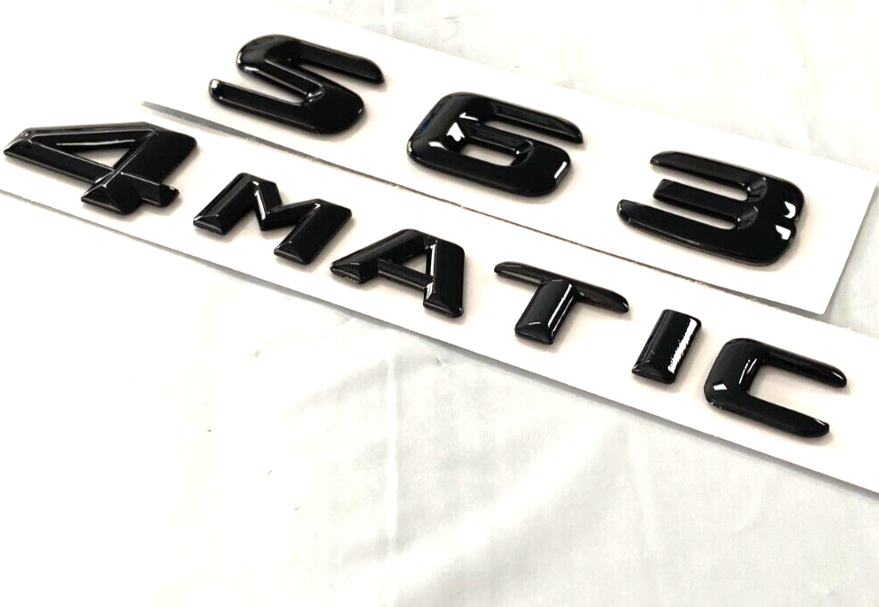 2X GLOSS BLACK S63+4MATIC FOR MERCEDES S63 REAR TRUNK EMBLEM BADGE NAMEPLATE