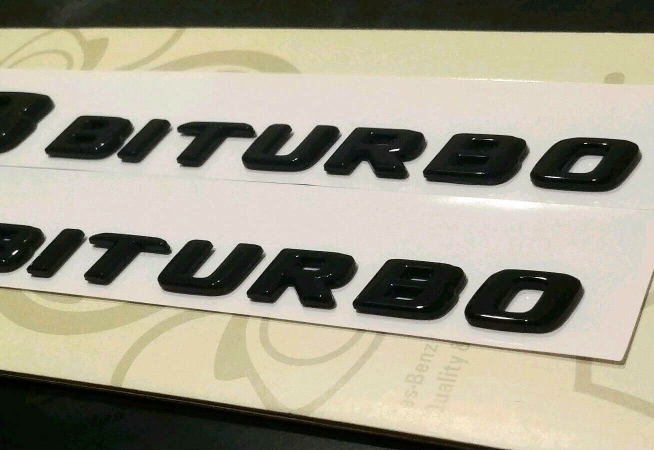 *SALE* 2 x Mercedes V8 BITURBO Plus Fender AMG Emblem GLOSS BLACK E63 C63 G63