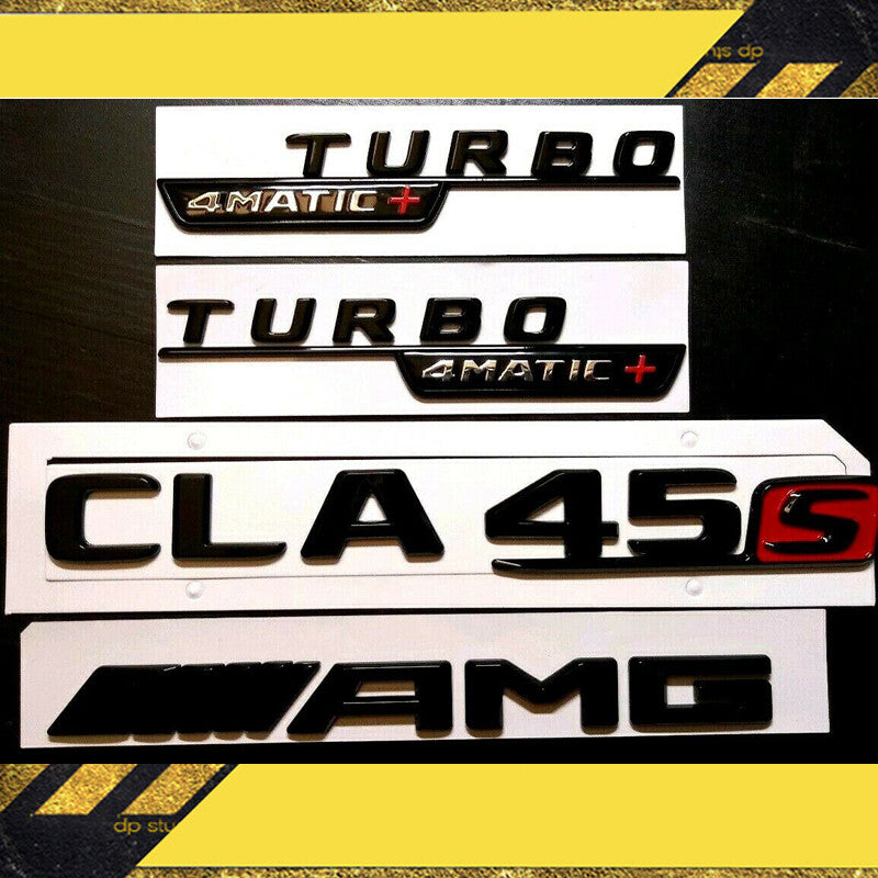 2019+ CLA45 S AMG Emblem TURBO 4MATIC+ Fender Badge Glossy Black SET