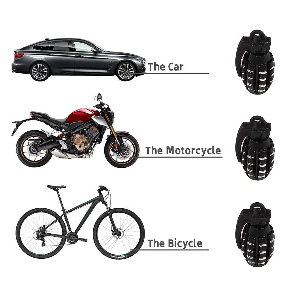 4pcs Grenade Bomb Wheel Tire Tyre Valve Dust Caps Cover Accessories Car Accessory - Black
