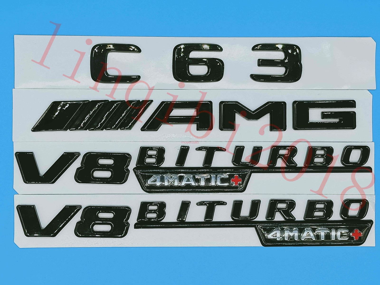 Gloss Black Flat "C63 AMG V8 BITURBO" Trunk Embl Badge Sticker for Mercedes Benz