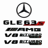 glossy black GLE V167 StarEmblem+GLE63S+AMG+V8BITURBO4MATIC+x2 Rear Fender Badge