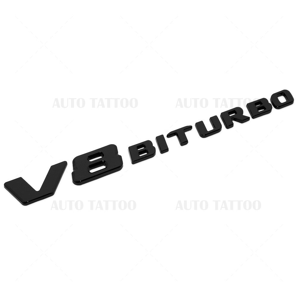 2x 17+ V8 BITURBO AMG Logo Side Fender Marker Nameplate Emblem Badge Gloss Black