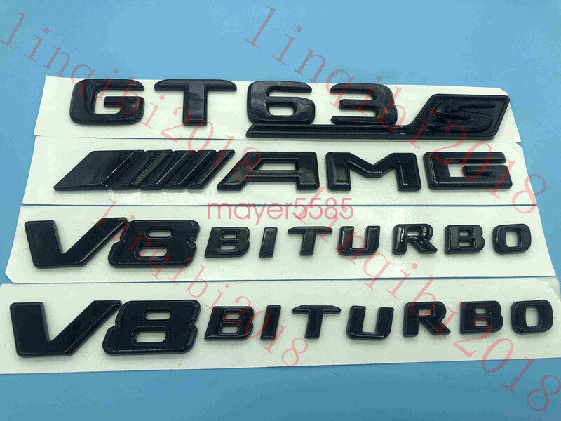 Gloss Black Trunk Fender Badges Emblems for Mercedes Benz GT63 S AMG V8 BITURBO