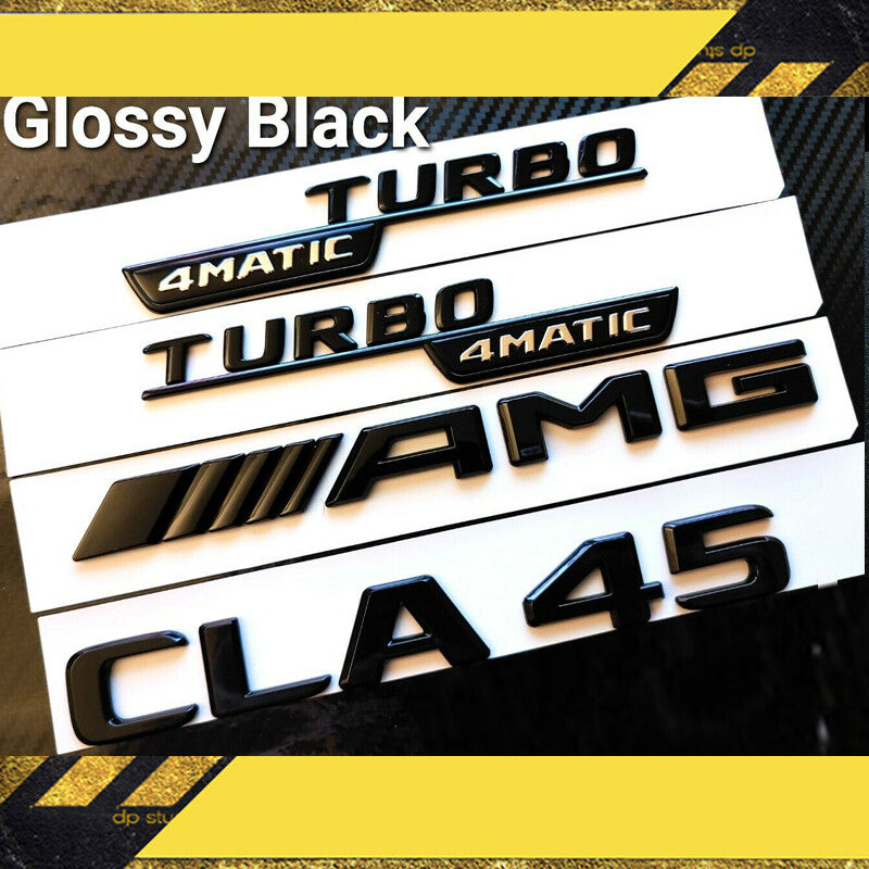 CLA 45 AMG Emblem TURBO 4MATIC Fender Badge SET Glossy Black Set