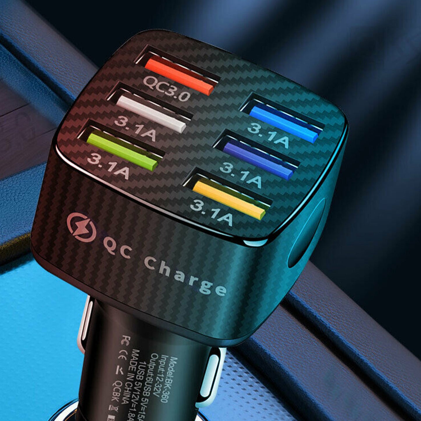 6 Port USB Phone Charger Adapter Fast Charging QC3.0 LED Display Car Accessories