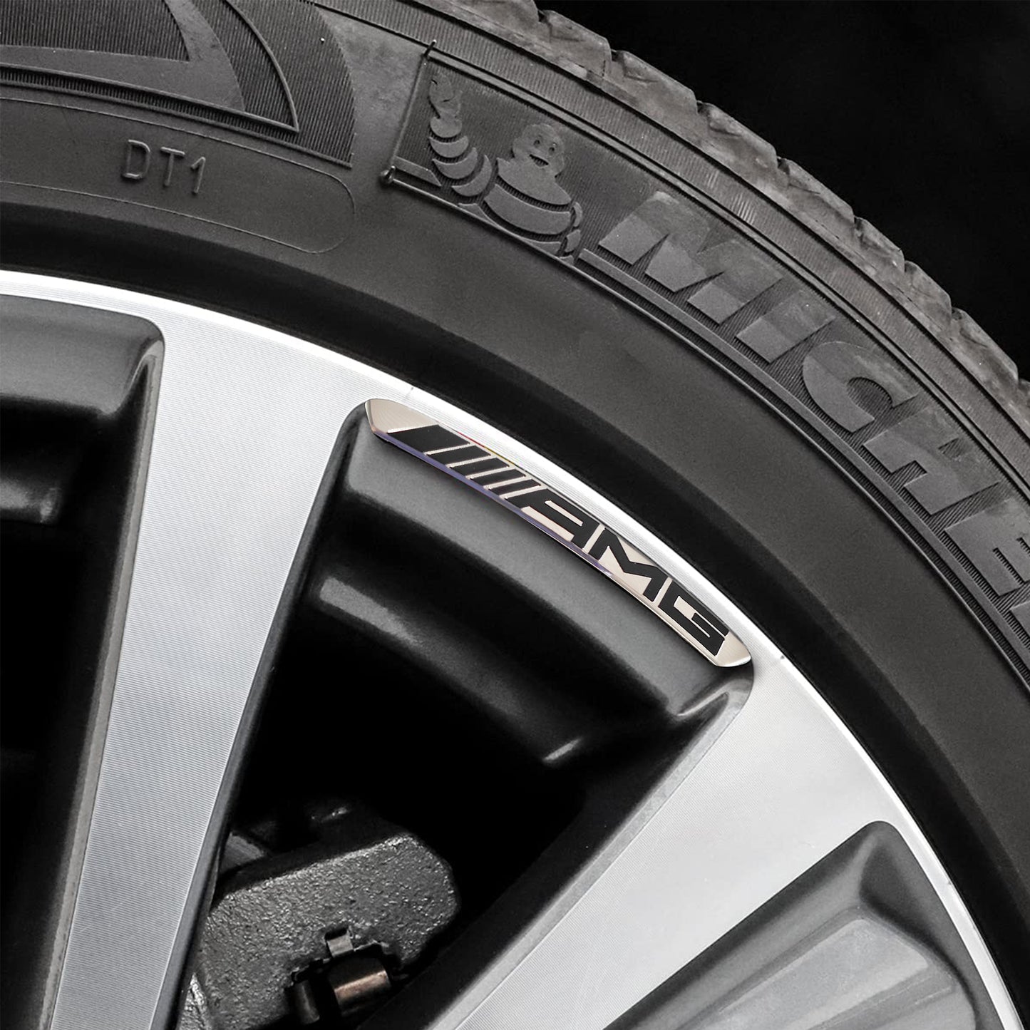 4Pcs Wheels Rim Stickers Fit for AMG Chrome Black Metal Strong Adhesive Decals