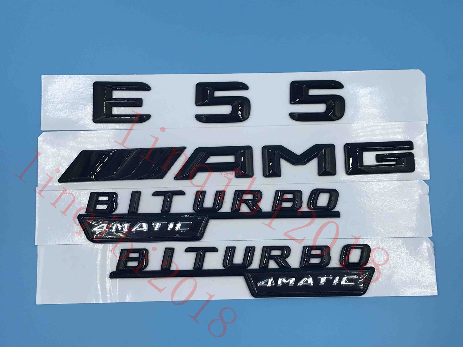 Gloss Black 3D "E55 AMG BITURBO 4 MATIC" Number Emblem Sticker for Mercedes-Benz