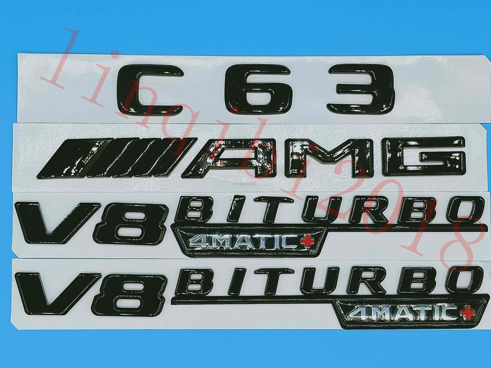 Gloss Black Flat "C63 AMG V8 BITURBO" Trunk Embl Badge Sticker for Mercedes Benz