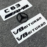 GLOSS BLACK REAR BADGES EMBLEMS FOR MERCEDES C CLASS W204 C63 SALOON COUPE 08-14