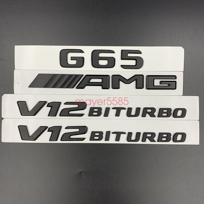 Matte Black Mercedes Benz G65 AMG V8 BITURBO Emblem Badge Sticker Set For G65
