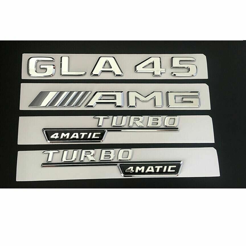 Chrome Trunk Fender Emblems Badges for Mercedes Benz X156 GLA45 AMG TURBO 4MATIC