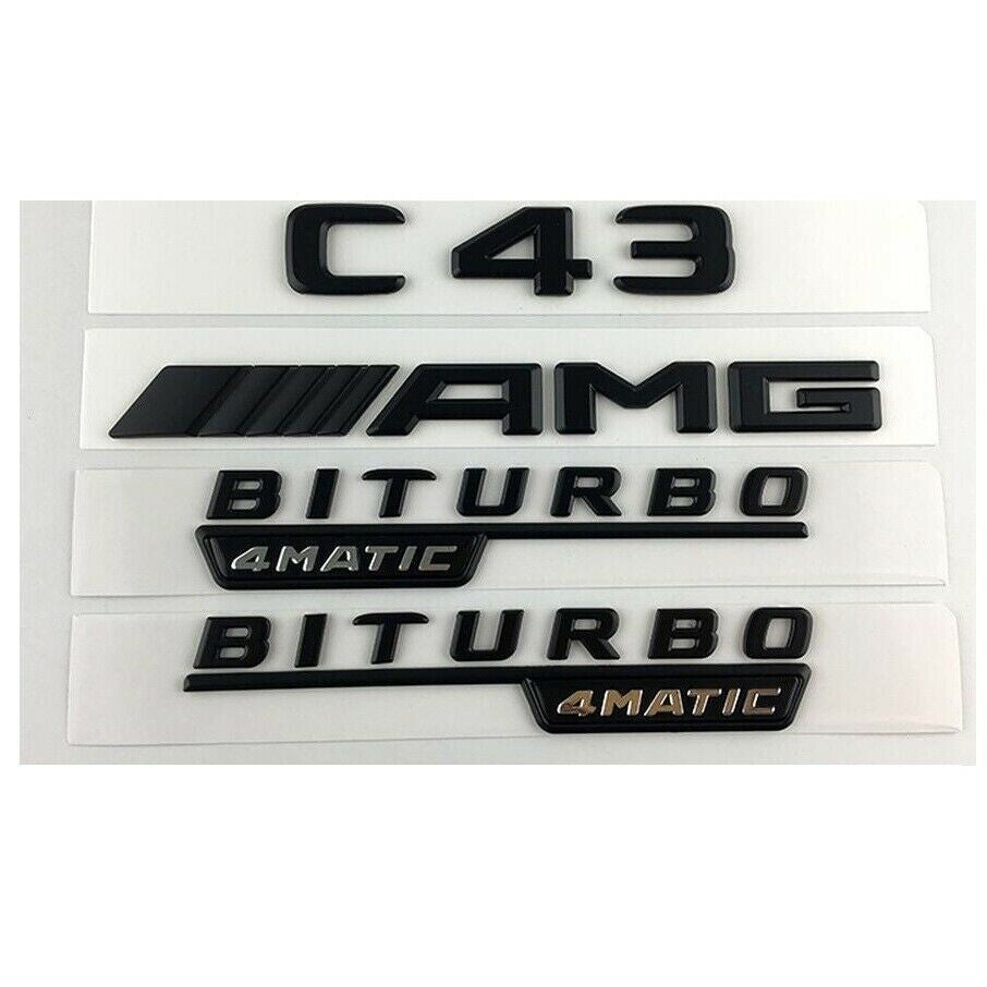 matte Black Trunk Fender Emblems Badges for Mercedes W205 C43 AMG BITURBO 4MATIC