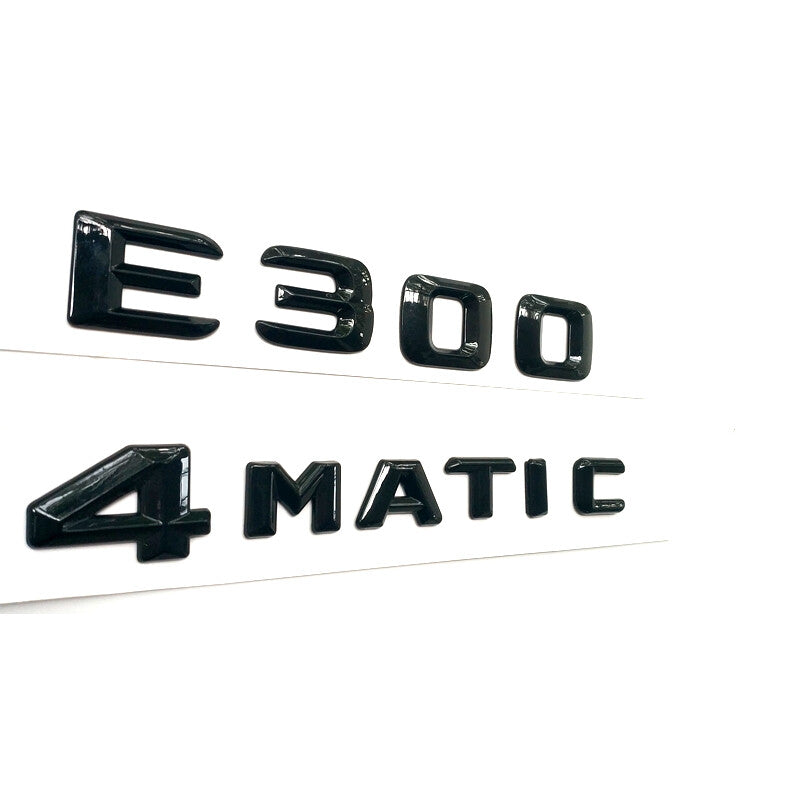 E-CLASS W212 GLOSS BLACK 3D SET E300 4MATIC REAR TRUNK BADGES EMBLEMS STICKER