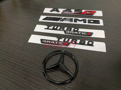 Gloss Black A45S AMG TURBO 4MATIC+ and Rear Star replacement Badge W177 Hatch