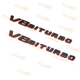 2pcs Glossy Black Red V8 BITURBO Fender Side AMG Emblem Badge For MB C63 E63 G63