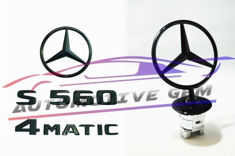 S560 4MATIC Rear Star Emblem glossy Black Badge Logo Hood Ornament  W222 Sedan
