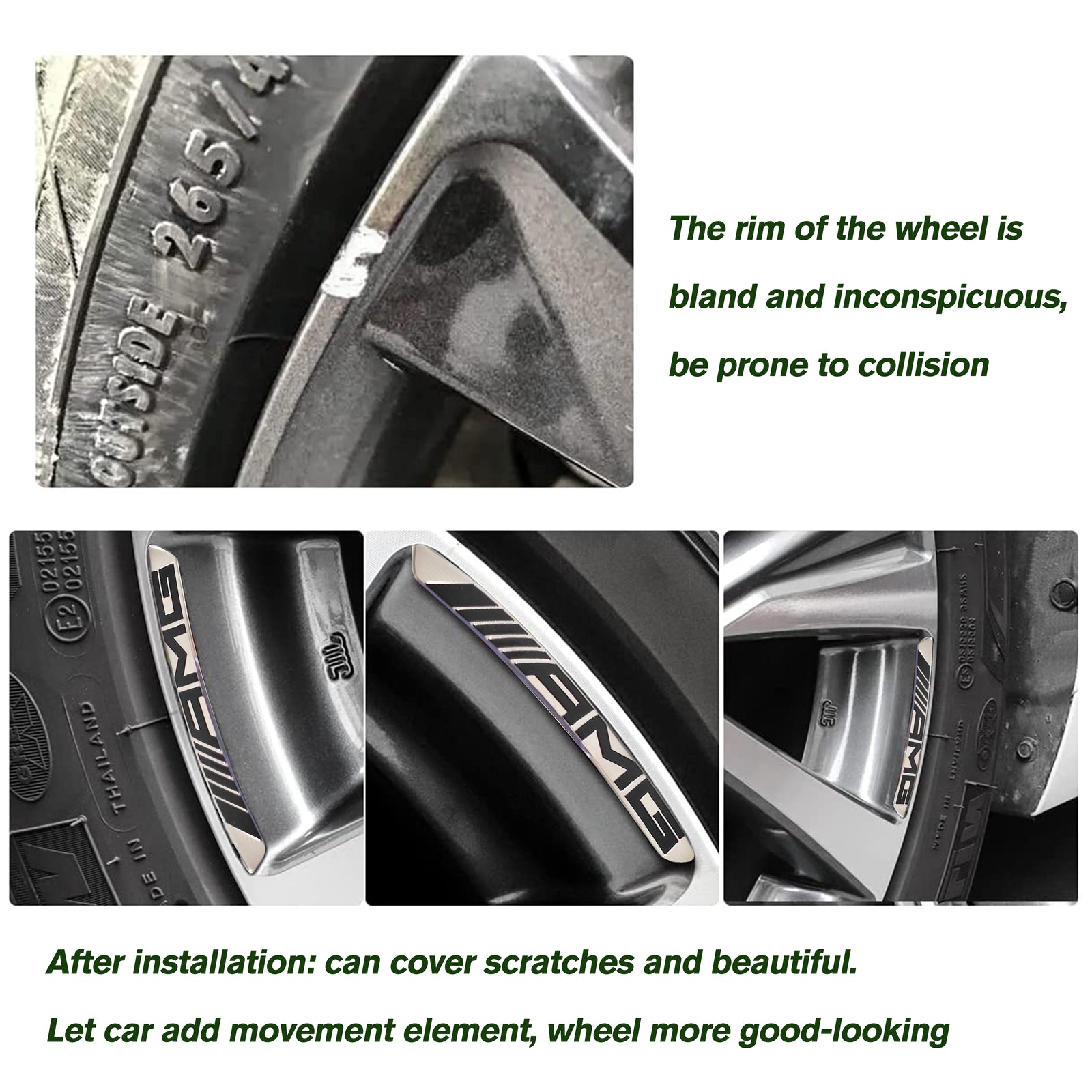 4Pcs Wheels Rim Stickers Fit for AMG Chrome Black Metal Strong Adhesive Decals