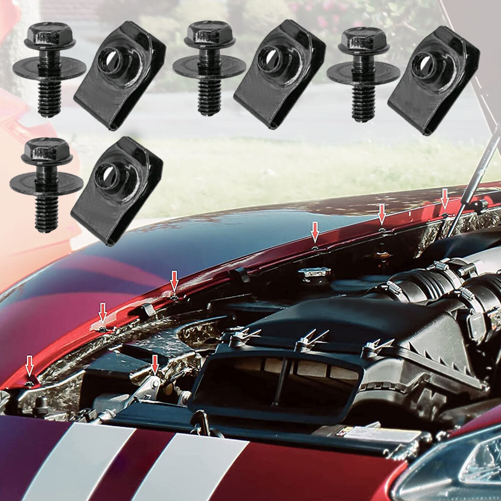 Body Bolts & U-nut Clips Set M6 Engine Covers Undertray Splash Shield Guard Trim