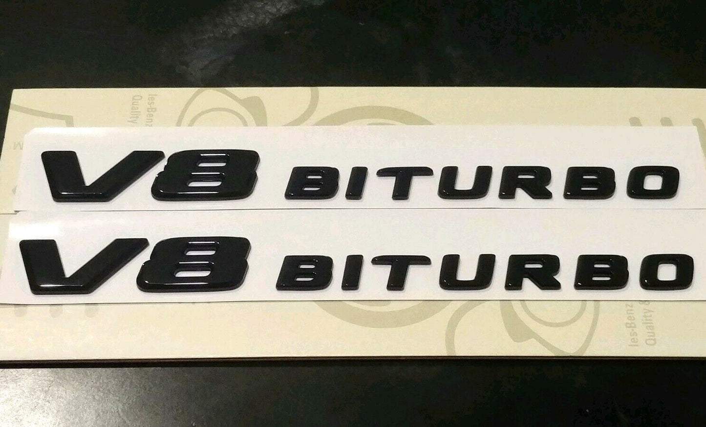 *SALE* 2 x Mercedes V8 BITURBO Plus Fender AMG Emblem GLOSS BLACK E63 C63 G63