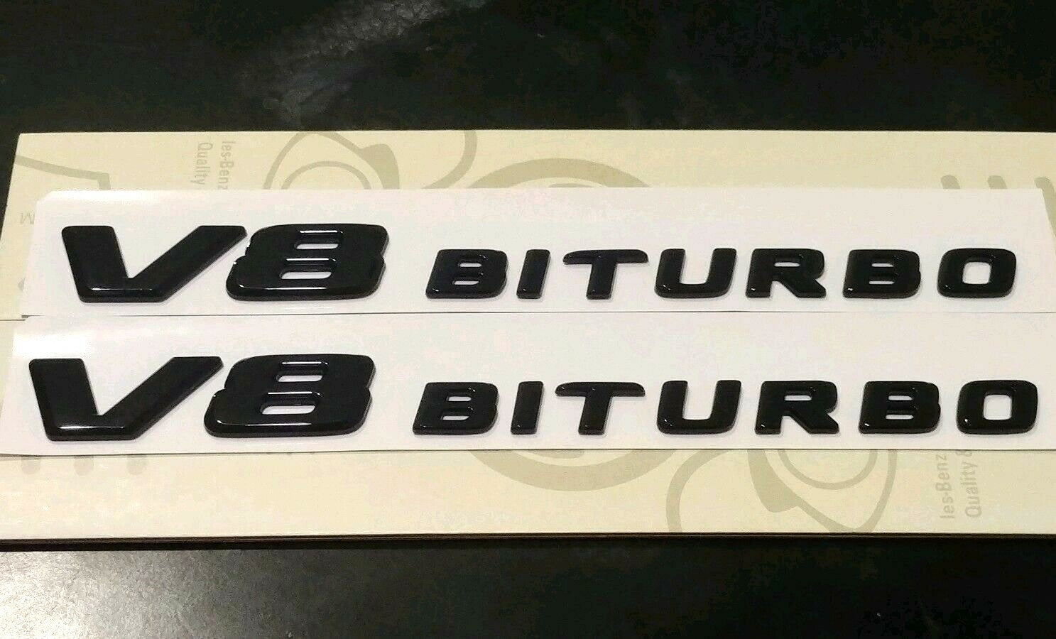 *SALE* 2 x Mercedes V8 BITURBO Plus Fender AMG Emblem GLOSS BLACK E63 C63 G63