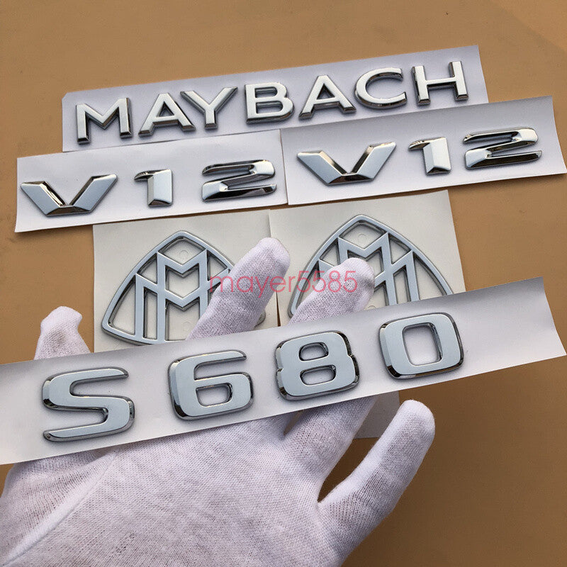 Chrome ABS " S680 + MAYBACH + V12 "  Emblem Auto Front Badge for Mercedes-Benz S
