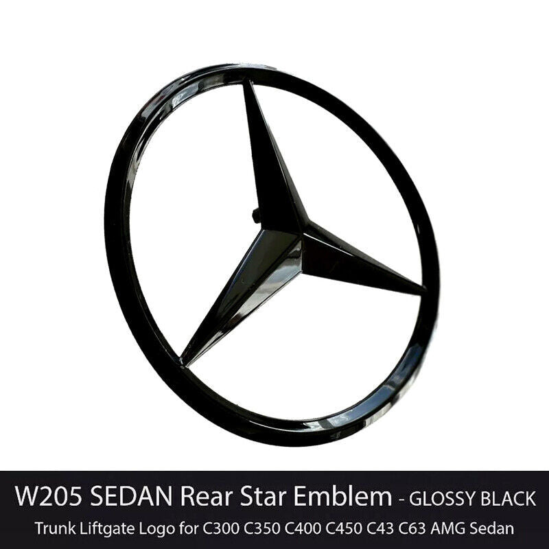 For Mercedes-Benz C Class W205 Rear Emblem Gloss Black Star Trunk Lid Badge