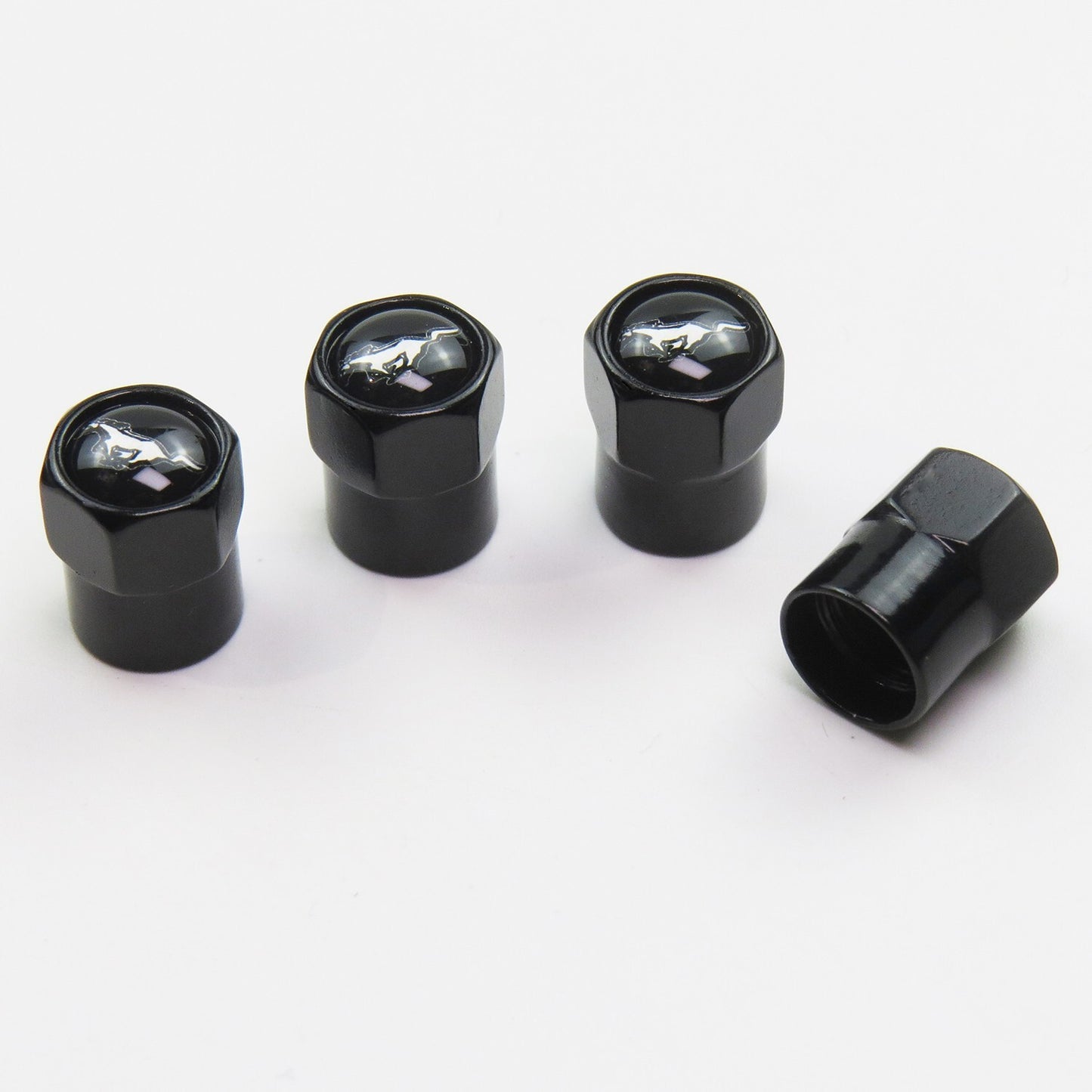 Compatible with Ford Mustang 4Pcs Tire Valve Stem Caps Black Anodized Aluminum