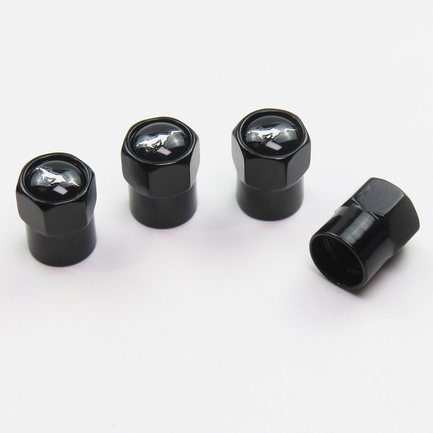 Compatible with Ford Mustang 4Pcs Tire Valve Stem Caps Black Anodized Aluminum