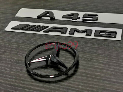 Gloss Black A45 AMG and Rear Star replacement PACKAGE Badge Sticker W176 A Class