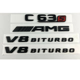 matte Black C63s AMG V8 BITURBO Trunk Fender Emblems Badges for Mercedes W205