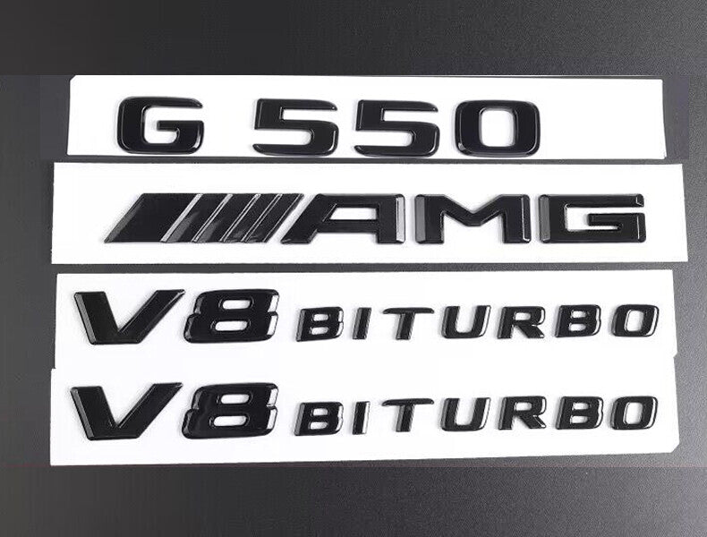 Set Gloss Black Emblem Badge Sticker for Mercedes-Benz G550 V8 Biturbo AMG W463