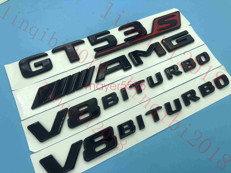 Gloss Black Trunk Fender Badges Emblems for Mercedes Benz GT53 s AMG V8 BITURBO