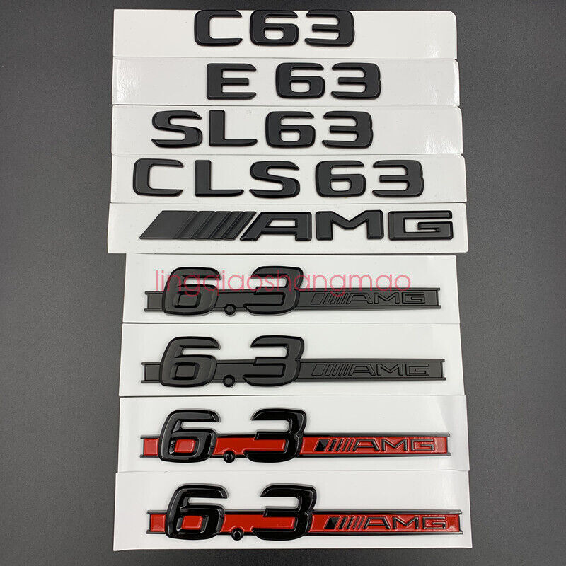 Matte black "C63 AMG 6.3 AMG" Letters Trunk Embl Badge Sticker for Mercedes