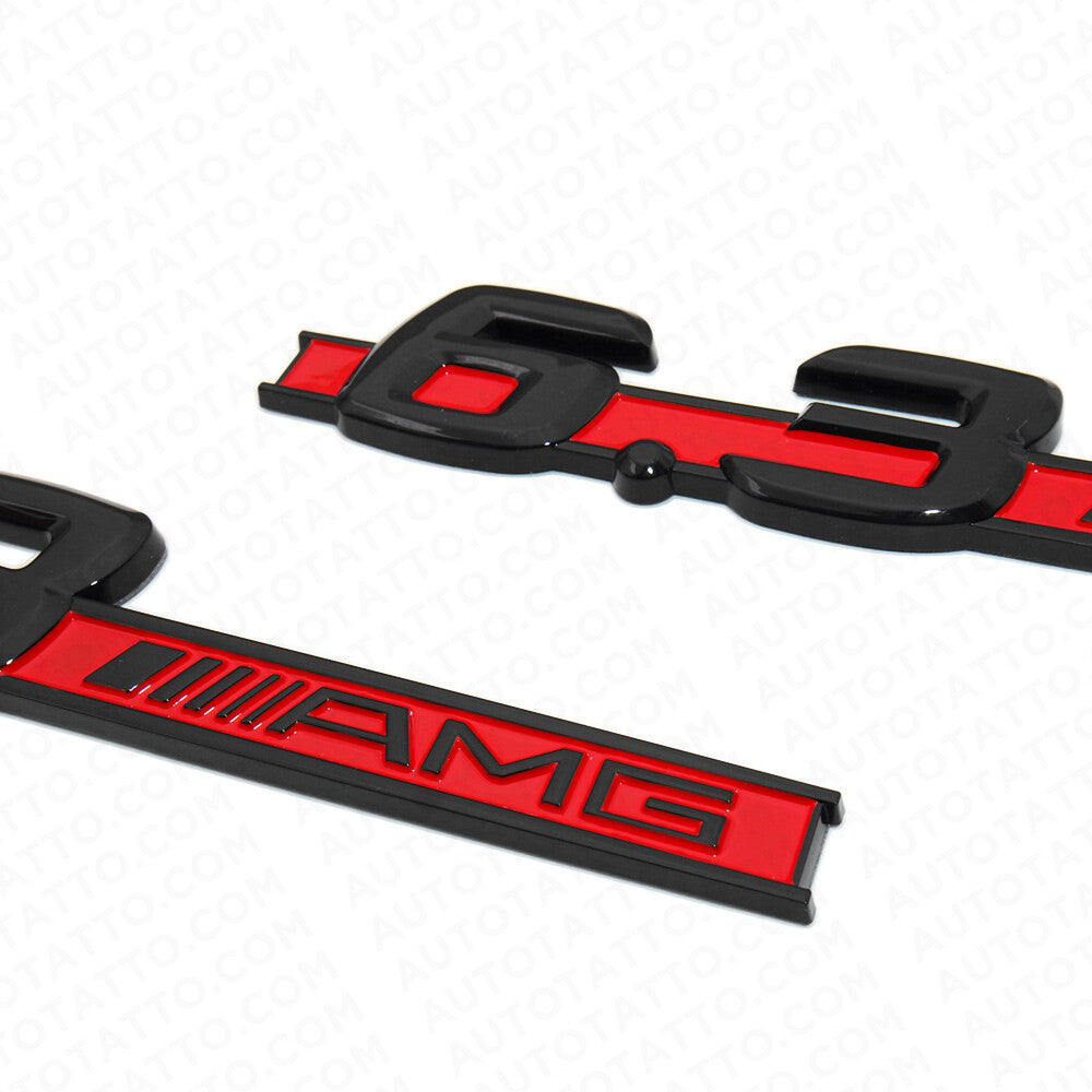 2x Black Red OEM ABS 6.3 AMG Emblem Fender Logo Badge Nameplate Decoration Sport
