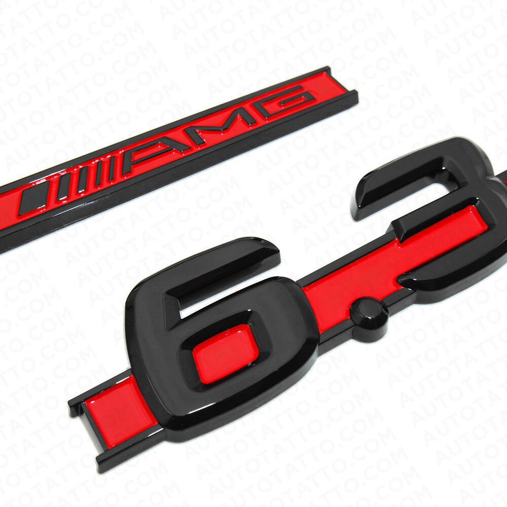 2x Black Red OEM ABS 6.3 AMG Emblem Fender Logo Badge Nameplate Decoration Sport