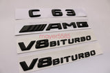 Black C63 + AMG + V8 BITURBO Trunk Emblem Badge Sticker for Mercedes Benz W205