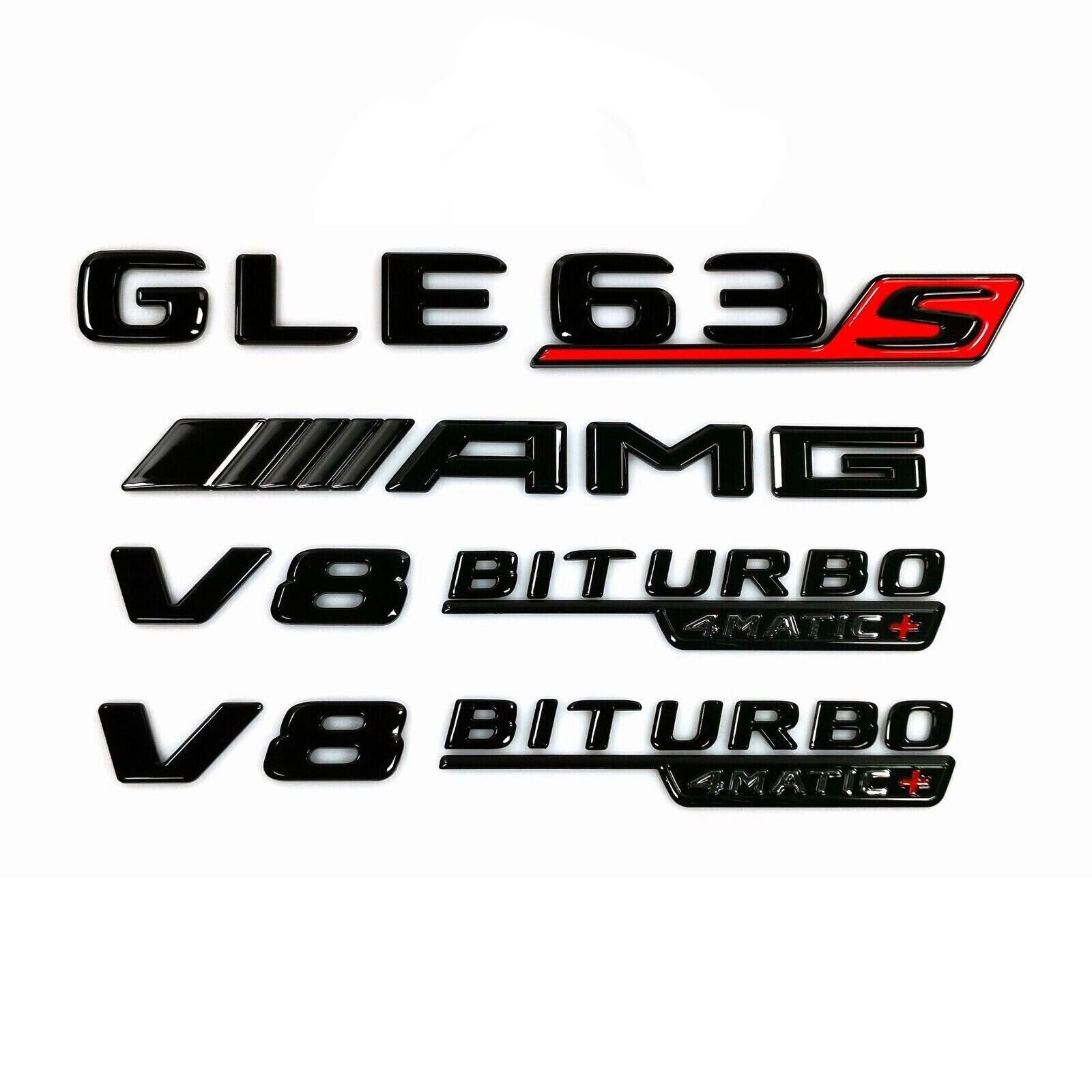 GLE63 S + AMG+V8 BITURBO 4MATIC+GLOSSY BLACK Emblem Badge For Mercedes Benz 2020