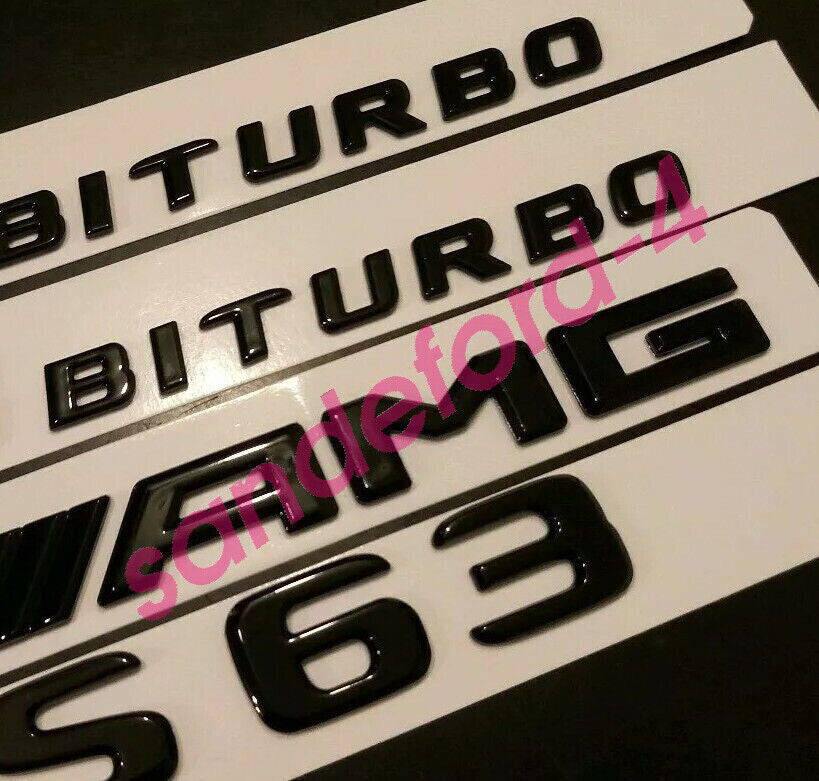 New Mercedes  S63 V8 BITURBO + AMG Badge Glossy Black Trunk Fender Emblem ben