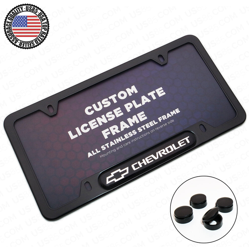 Black Stainless Steel Front Rear For Chevrolet License Plate Frame Cover Gift