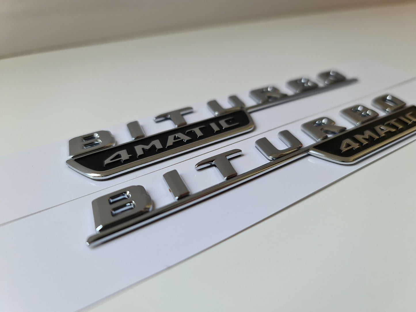 Pair of Biturbo 4matic side badge emblem silver chrome for Mercedes amg