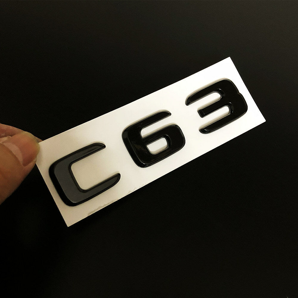 1Pcs C63 Gloss Black Decals Badge Car Trunk Lid Sticker Emblem For Mercedes-Benz