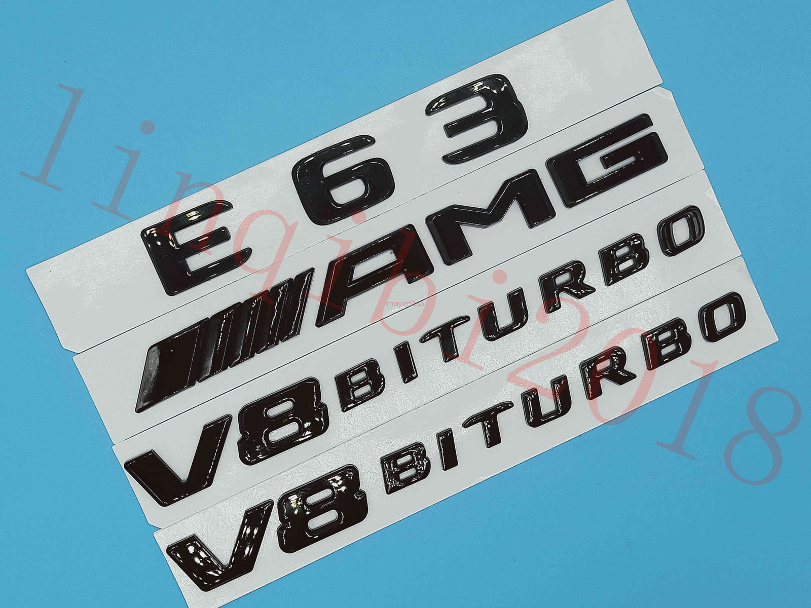 Gloss Black Flat E63 +AMG+ V8 BITURBO Trunk Embl Badge Sticker for Mercedes Benz