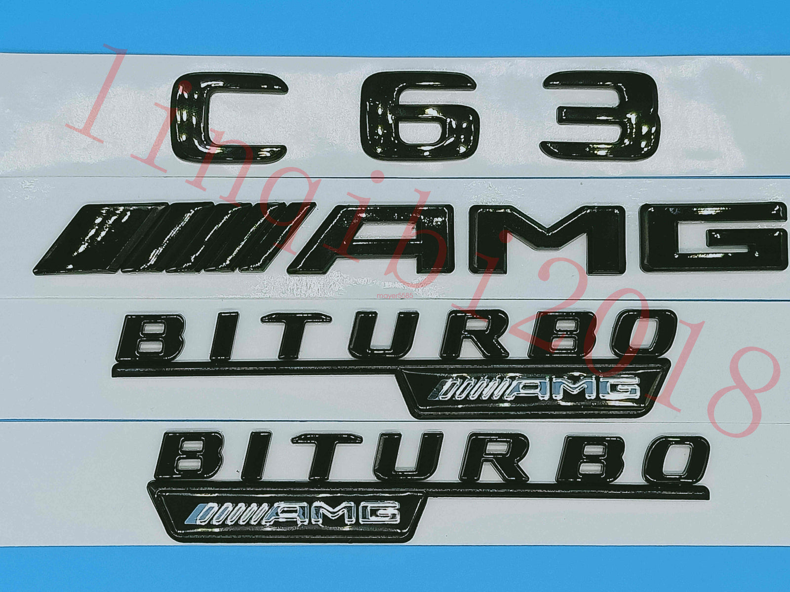 Flat Gloss Black C63 AMG BITURBO Trunk Embl Badge Sticker for 2017 Mercedes Benz