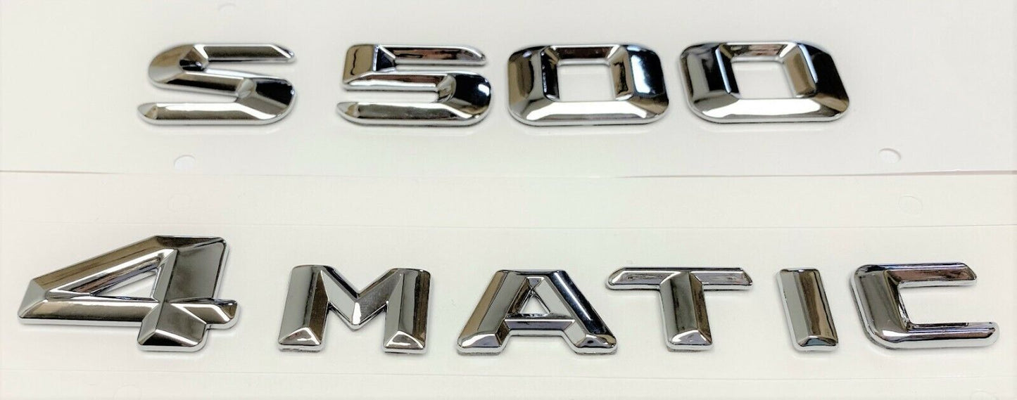Chrome Silver s500 + 4 MATIC  Rear Trunk Emblem Badge Fit for Mercedes Benz S